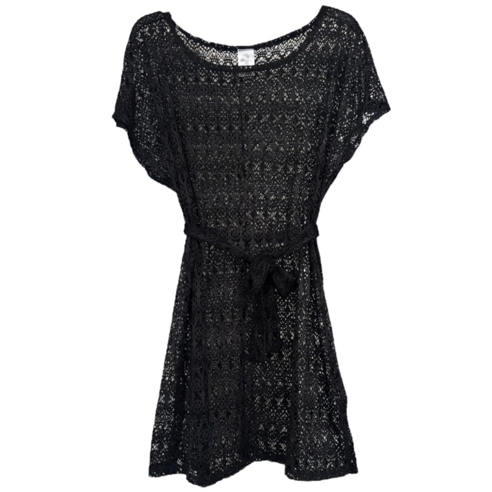 Lace Swim Cover Up Summer Beach Dress With Belt Resortwear Black Size Medium - Picture 10 of 14